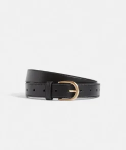 Gold Buckle Black Leather Belt