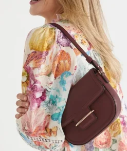 Gold Buckle Crossbody Bag - Crimson