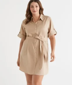 Gold Button Shirt Dress