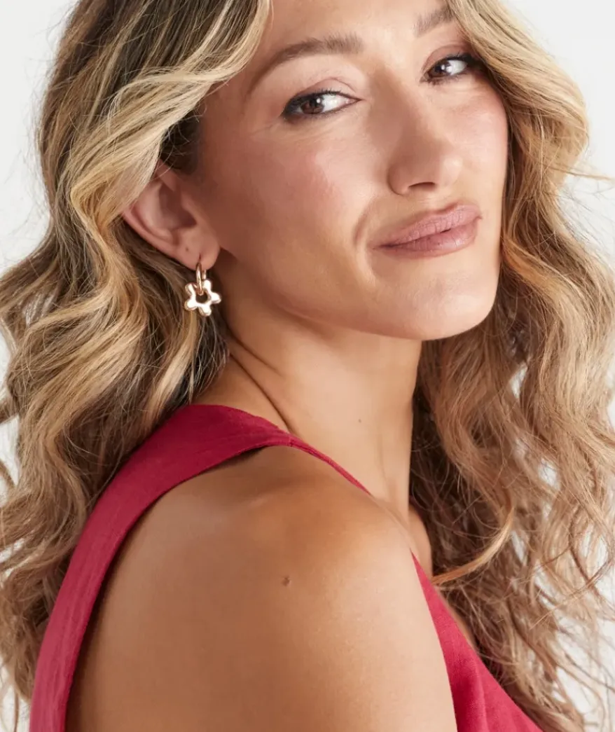 Gold Plated Flower Huggie Earring
