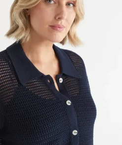 Knit Pointelle Polo Top