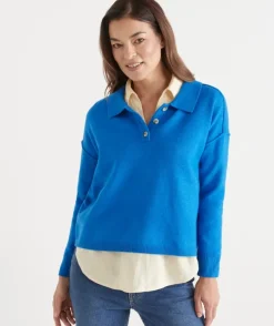 Knit Rugby Polo Jumper - Electric Blue