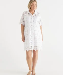 Lace Short Sleeve Shirt Dress