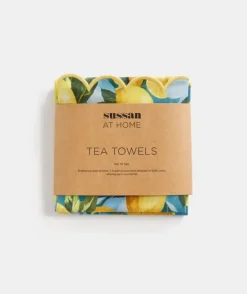 Lemon Print Tea Towel Set - Blue