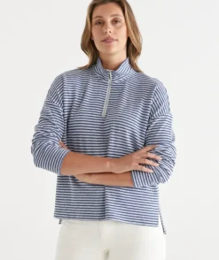 Lightweight Quarter-Zip Jumper - Blue Stripe