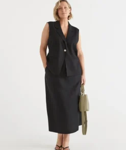 Linen Column Midi Skirt