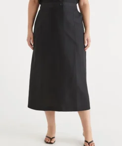 Linen Column Midi Skirt