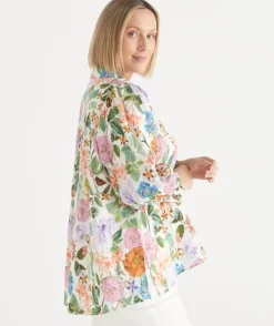 Linen Floral Botanical 3/4 Sleeve Shirt