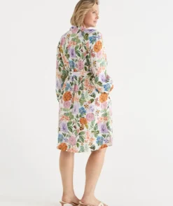 Linen Floral Botanical Long Sleeve Dress