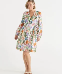 Linen Floral Botanical Long Sleeve Dress