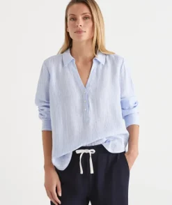 LINEN SPLIT BACK STRIPED SHIRT