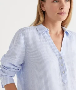 LINEN SPLIT BACK STRIPED SHIRT