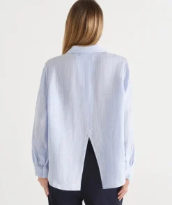 LINEN SPLIT BACK STRIPED SHIRT