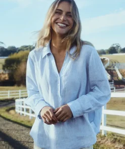 LINEN SPLIT BACK STRIPED SHIRT