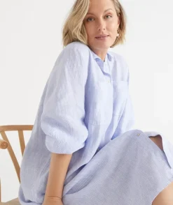 Linen Stripe Midi Shirt Dress