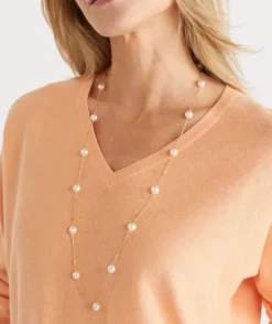Long Glass Pearl Necklace - Gold