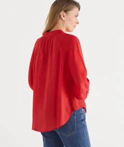 Long Sleeve Button Detail Blouse - Red