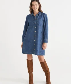 Long Sleeve Denim Button Up Dress