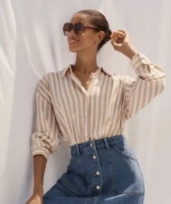 Long Sleeve Front Knot Stripe Shirt
