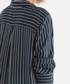 Longline Curved Hem Stripe Shirt