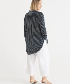 Longline Curved Hem Stripe Shirt