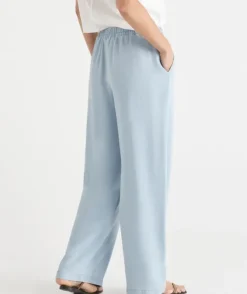 Lyocell Drawstring Wide Leg Pant - Light Wash