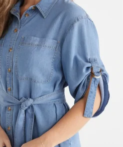 Lyocell Short Sleeve Midi Shirt Dress