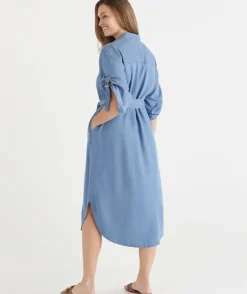 Lyocell Short Sleeve Midi Shirt Dress