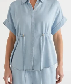 Lyocell Tie Waist Short Sleeve Shirt