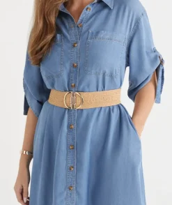 Metal D Ring Stretch Belt - Natural