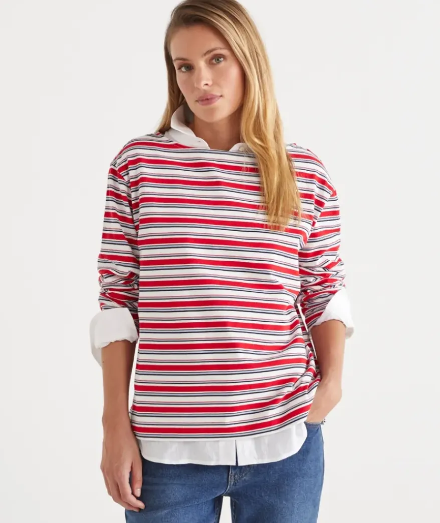 Multi Stripe Long Sleeve Top - Red