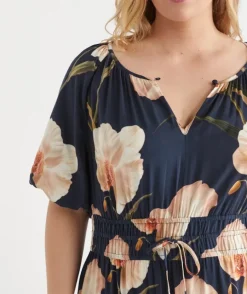 Orchid Floral Short Sleeve Midi Dress