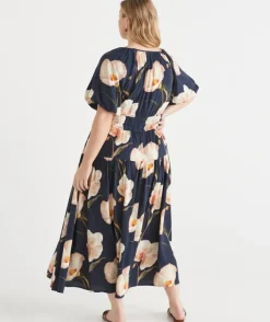 Orchid Floral Short Sleeve Midi Dress