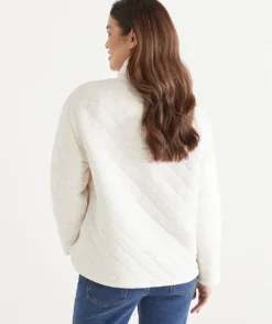 Padded Diamond Quarter-Zip Jumper - Cream