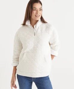 Padded Diamond Quarter-Zip Jumper - Cream