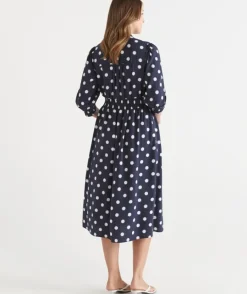 Polka Dot Shirred Waist Dress