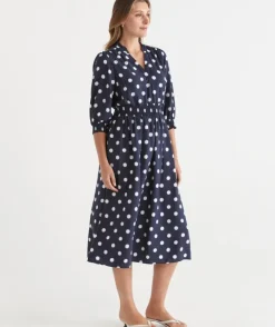 Polka Dot Shirred Waist Dress