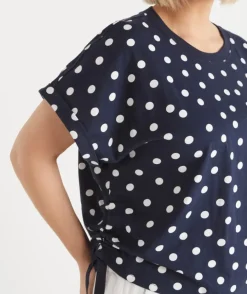 Polka Dot Short Sleeve Ruched Side Top