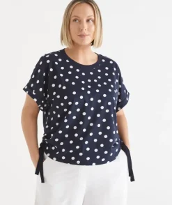 Polka Dot Short Sleeve Ruched Side Top