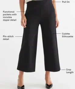 Ponte Pinstitch Culotte Pant - Black