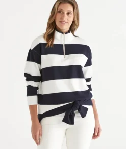 Quarter-Zip Stripe Jumper - Midnight