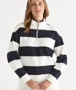 Quarter-Zip Stripe Jumper - Midnight