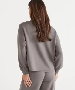 Raglan Stretch Jersey High Neck Jumper - Iron