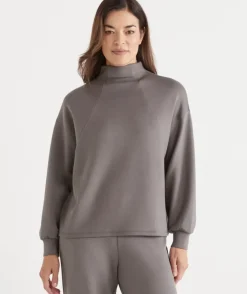 Raglan Stretch Jersey High Neck Jumper - Iron
