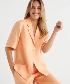Relaxed Fit Short Sleeve Linen Blazer