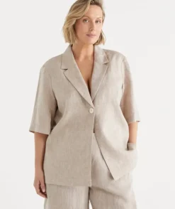 Relaxed Fit Short Sleeve Linen Blazer