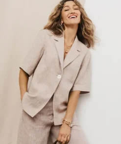 Relaxed Fit Short Sleeve Linen Blazer