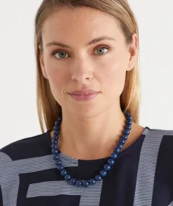 Resin Beaded Necklace - Navy