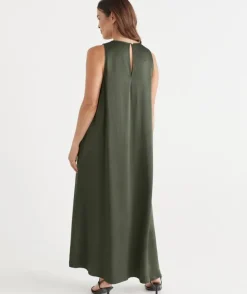Satin Sleeveless Column Maxi Dress