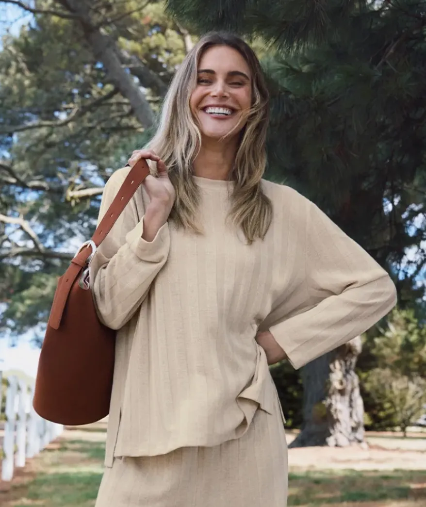 Self-Stripe Long Sleeve Knit Top